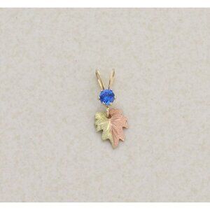 Pendant Only 10k Black Hills Gold Blue Lab Sapphire Leaf Pendant 5/8" x 1/4"